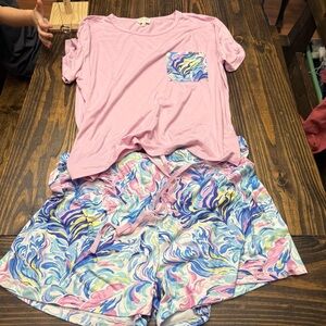 Simply Southern Pink Pajama Set with Swirl Shorts